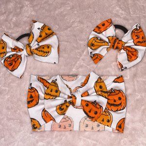 Pumpkin Headband Pigtail Bow Set